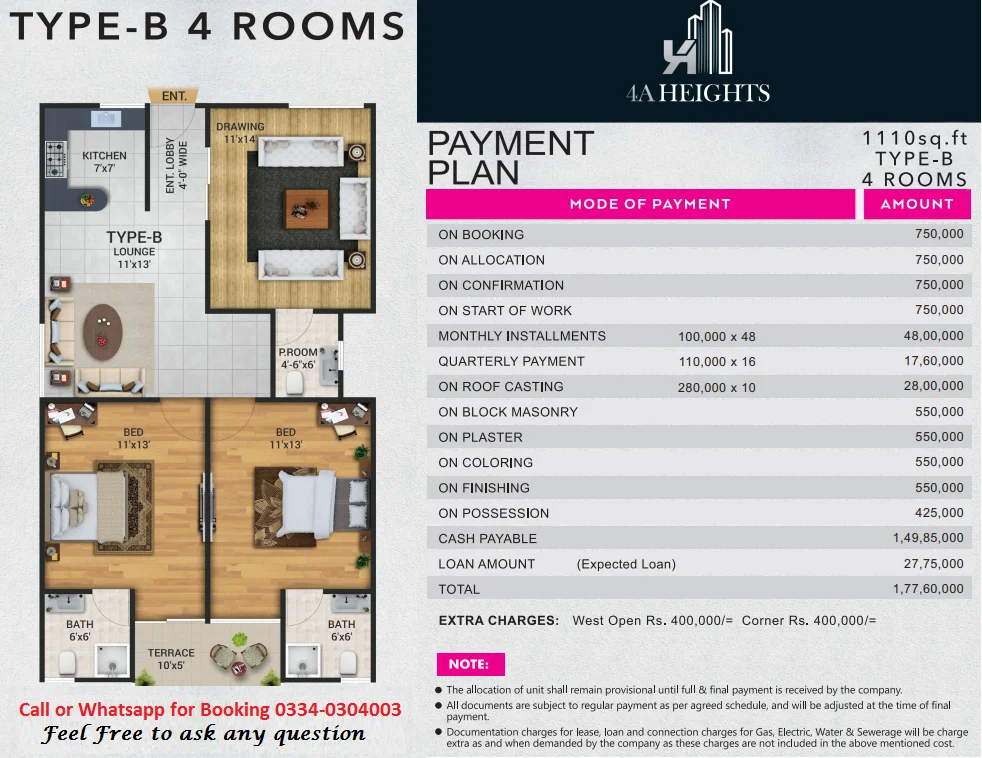 4A Heights installment and floor plan