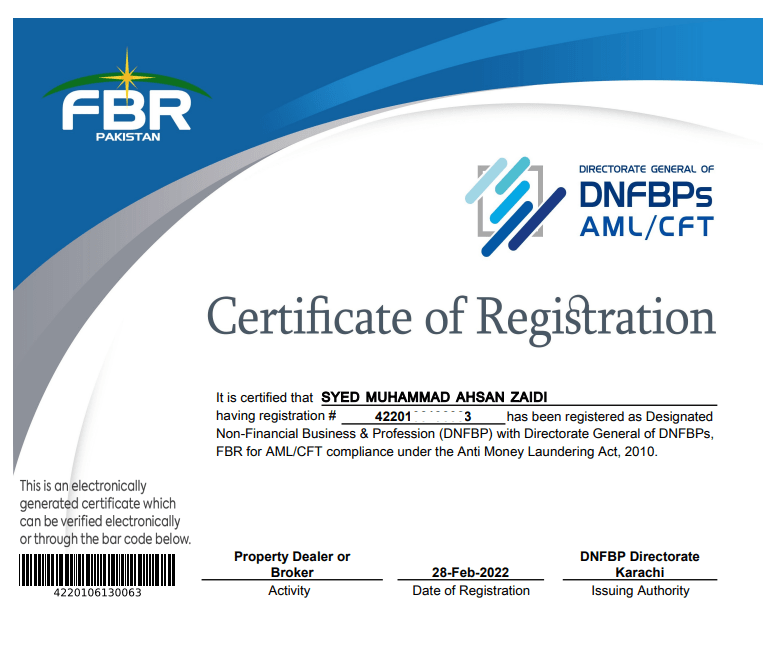 Registered Property Dealer Certification in Pakistan